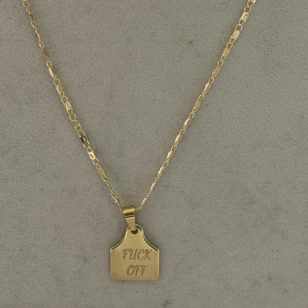 F.k off Gold Stainless Steel Cow Tag Pendant Goldfilled Necklace